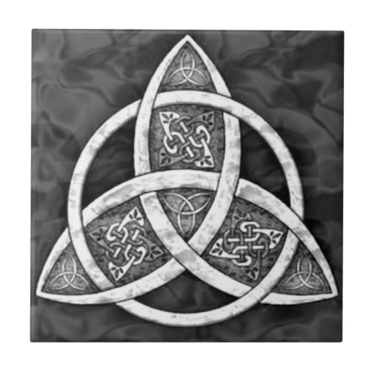 Celtic Trinity Knot in Grays & Black Ceramic Tile Tegeltje (Voorkant)