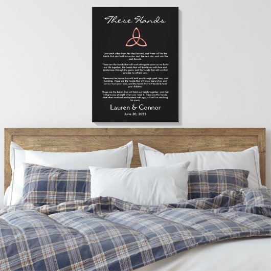Celtic Trinity Knot Irish Wedding Vows Handfasting Canvas Afdruk (Insitu (Slaapkamer))