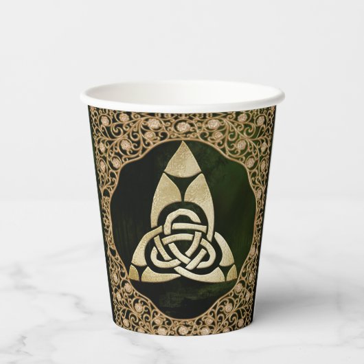 Celtic Trinity Knot op Forest Shadows Papieren Bekers (Achterkant)