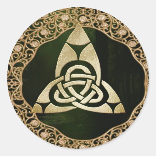 Celtic Trinity Knot op Forest Shadows Ronde Sticker (Voorkant)