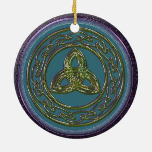 Celtic Trinity Knot Ornament in Blue, Green Paars (Achterkant)