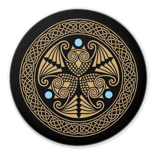 Celtic Triple Owls Keramische Knop (Voorkant)