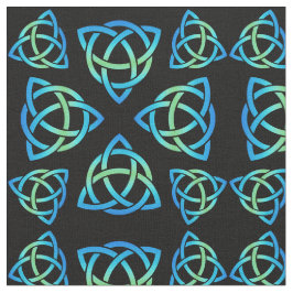 Celtic Triquetra Pattern Blues and Green on Black Stof