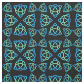 Celtic Triquetra Pattern Blues and Green on Black Stof (Swatch)