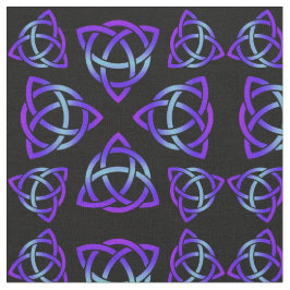 Celtic Triquetra Pattern Blues and Paars on Black Stof