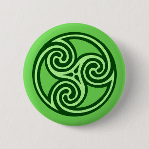 Celtic Tris Ornament, Limoen en Donkergroen Ronde Button 5,7 Cm