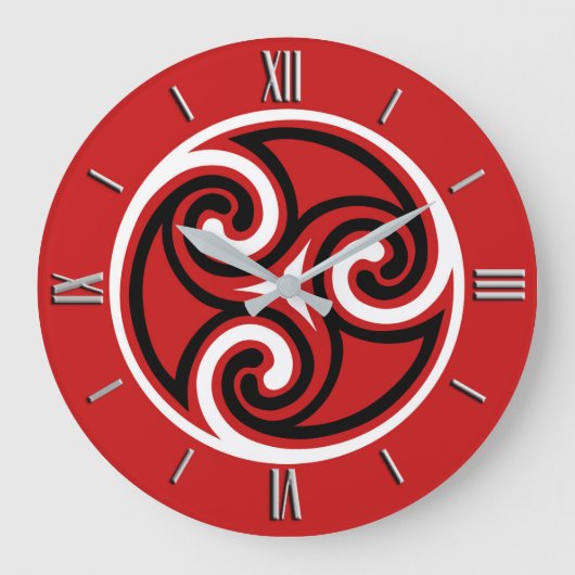 Celtic Tris Ornament, Red, Black en White Grote Klok (Voorkant)