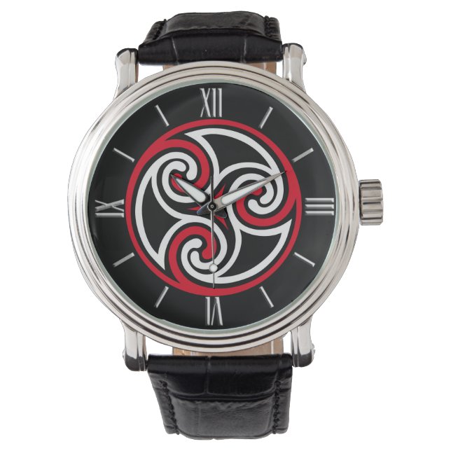 Celtic Tris Ornament, Red, Black en White Horloge (Voorkant)