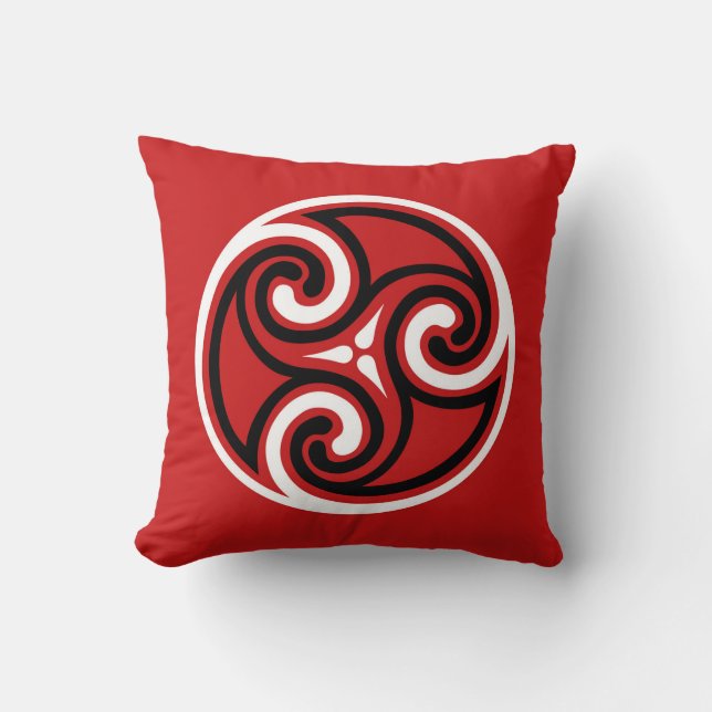 Celtic Tris Ornament, Red, Black en White Kussen (Voorkant)