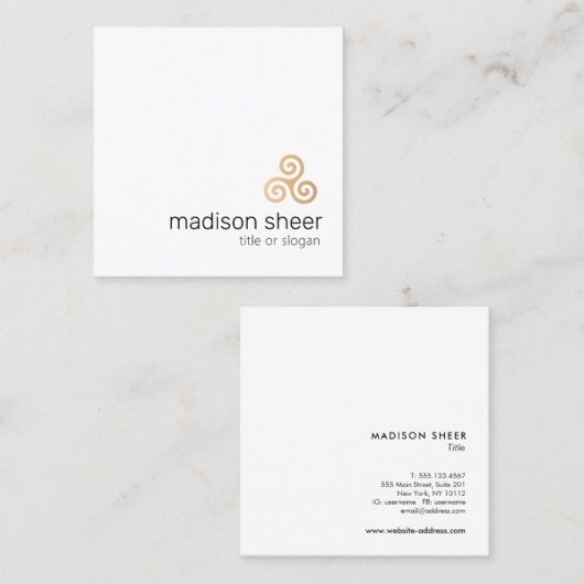 Celtic TrisemmerSymbol, Gold Triple Spirple Vierkante Visitekaartje (Voorkant / Achterkant)