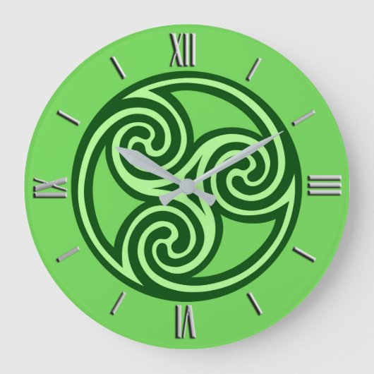 Celtic Triskele Ornament, Lime and Dark Green Grote Klok (Voorkant)