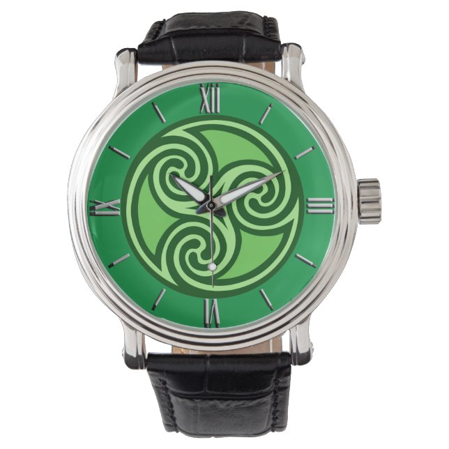 Celtic Triskele Ornament, Limoen & Smaragdgroen Horloge (Voorkant)