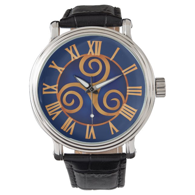 Celtic Triskelion (blauw) Aangepast Horloge (Voorkant)