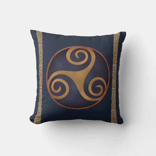 Celtic Triskelion (blauw) Aangepast Kussen (Voorkant)