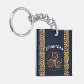 Celtic Triskelion (blauw) Aangepast Sleutelhanger (Voorkant Links)