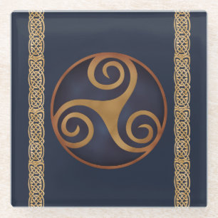 Celtic Triskelion (blauw) Aangepaste Sjabloon Glazen Onderzetter