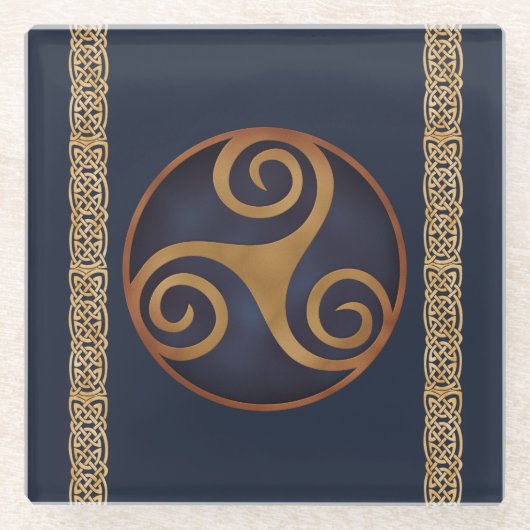 Celtic Triskelion (blauw) Aangepaste Sjabloon Glazen Onderzetter (Voorkant)