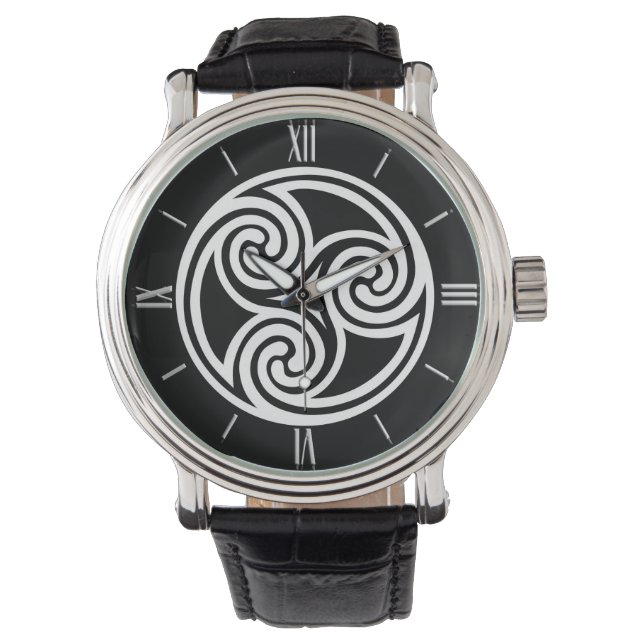 Celtic TrisWhite Ornament, Black and Watch Horloge (Voorkant)