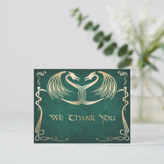 Celtic Viking Dragon Wedding Bedankkaart (Staand voorkant)