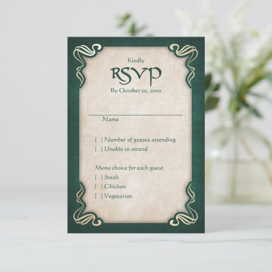 Celtic Viking Dragon Wedding RSVP Kaartje (Staand voorkant)