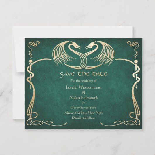 Celtic Viking Dragon Wedding Save The Date (Voorkant)