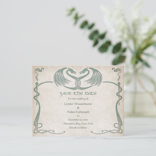 Celtic Viking Dragon Wedding Save The Date (Staand voorkant)