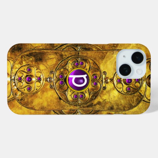 CELTIC WARRIOR SHIELD PAARS AMETHYST GEM MONOGRAM Case-Mate iPhone CASE (Achterkant (horizontaal))