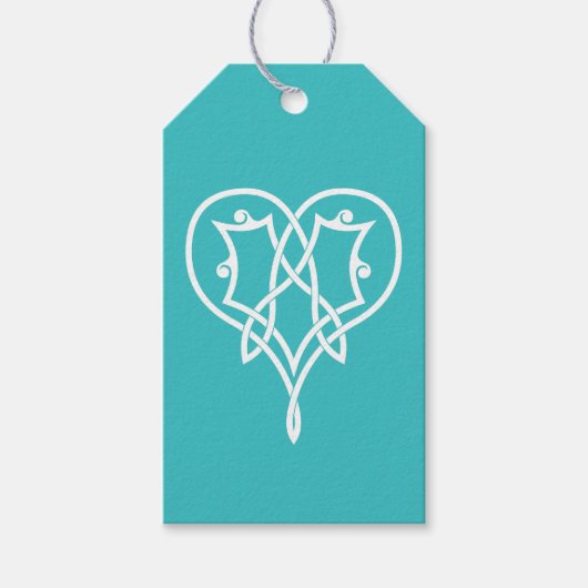 Celtic Weave Harten in Turquoise Cadeaubijslage Cadeaulabel (Voorkant)