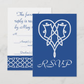 Celtic Weave Hartjes in Blau RSVP Kaart (Voorkant / Achterkant)