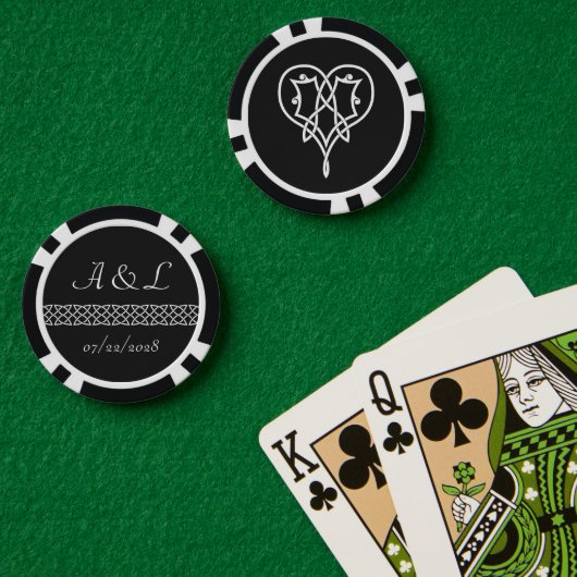 Celtic Weave Hearts in Black Poker Chips (Pokertafel (Dubbel))