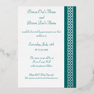 Celtic Weave Hearts in Blauwgroen Folie Invitation Uitnodiging