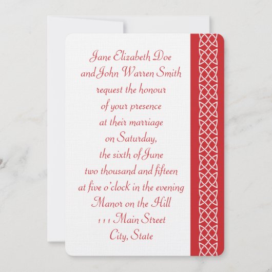 Celtic Weave Hearts in Cherry Wedding Invitation Kaart (Voorkant)