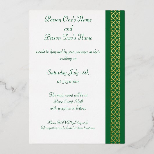 Celtic Weave Hearts in Green Folie Invitation Folie Uitnodiging (Voorkant)
