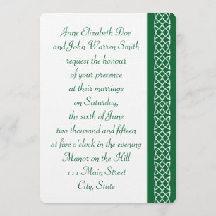 Celtic Weave Hearts in Green Wedding Invitation Kaart