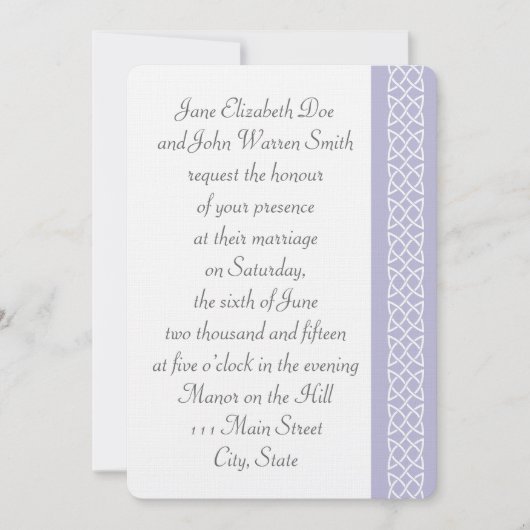 Celtic Weave Hearts in Lavender Wedding Invitation Kaart (Voorkant)