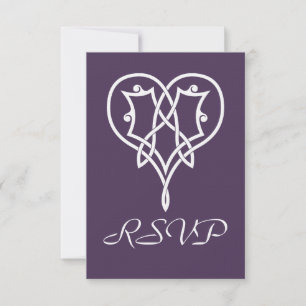 Celtic Weave Hearts in Paarse RSVP Kaart