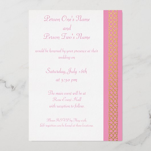 Celtic Weave Hearts in Petal Pink Folie Invitation Uitnodiging (Voorkant)