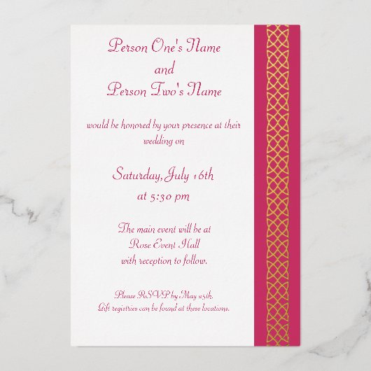 Celtic Weave Hearts in Raspberry Folie Invitation Uitnodiging (Voorkant)