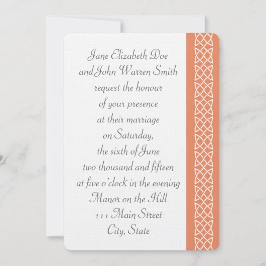 Celtic Weave Hearts of Coral Wedding Invitation Kaart (Voorkant)