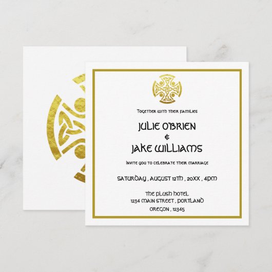 Celtic Wedding Faux Gold Celtic Knot Cross Kaart (Voorkant / Achterkant)