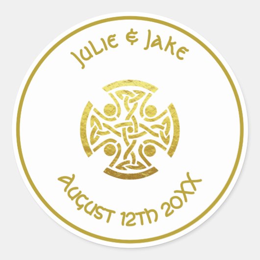 Celtic Wedding Faux Gold Celtic Knot Cross Ronde Sticker (Voorkant)