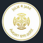 Celtic Wedding Faux Gold Celtic Knot Cross Ronde Sticker<br><div class="desc">FAUX GOLD CELTIC KAN HET WEDDENDE ONTWERP NIET KLAAR VOOR OM MET UW WEDINGGEGEVENS TE PERSONALISEREN.</div>