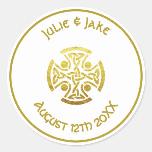 Celtic Wedding Faux Gold Celtic Knot Cross Ronde Sticker