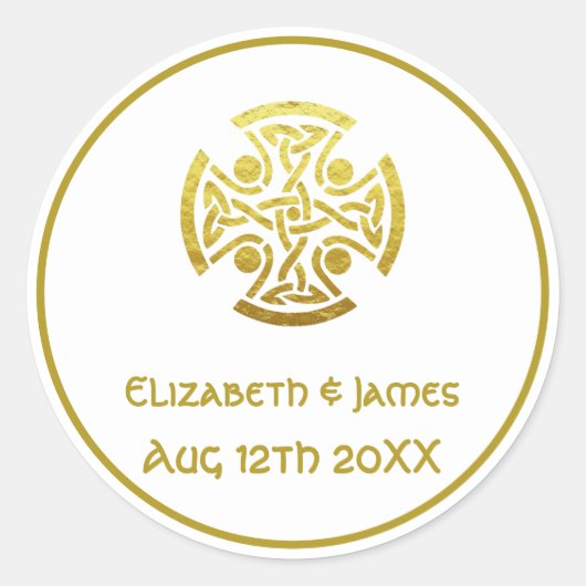 Celtic Wedding Faux Gold Celtic Knot Cross Ronde Sticker (Voorkant)