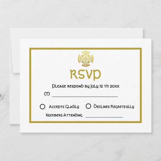 Celtic Wedding Faux Gold Celtic Knot Cross RSVP Kaart (Voorkant)
