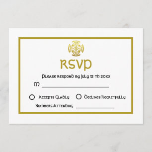 Celtic Wedding Faux Gold Celtic Knot Cross RSVP Kaart