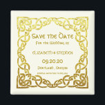 Celtic Wedding Faux Gold Celtic Knot Save the date Magneet<br><div class="desc">Elegant Celtic Wedding Faux Gold Celtic Knot Design on Ivory . Dit is een sjabloon klaar om je trouwgegevens toe te voegen aan. Als u de achtergrondkleur of de doopvont zou willen veranderen past de klik verder aan het eind van de sjabloon aan.</div>