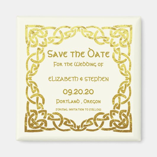 Celtic Wedding Faux Gold Celtic Knot Save the date Magneet (Voorkant)