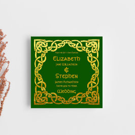 Celtic Wedding Green | Faux Gold Celtic Knot Kaart