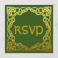 Celtic Wedding Green | Faux Gold Celtic Knot RSVP